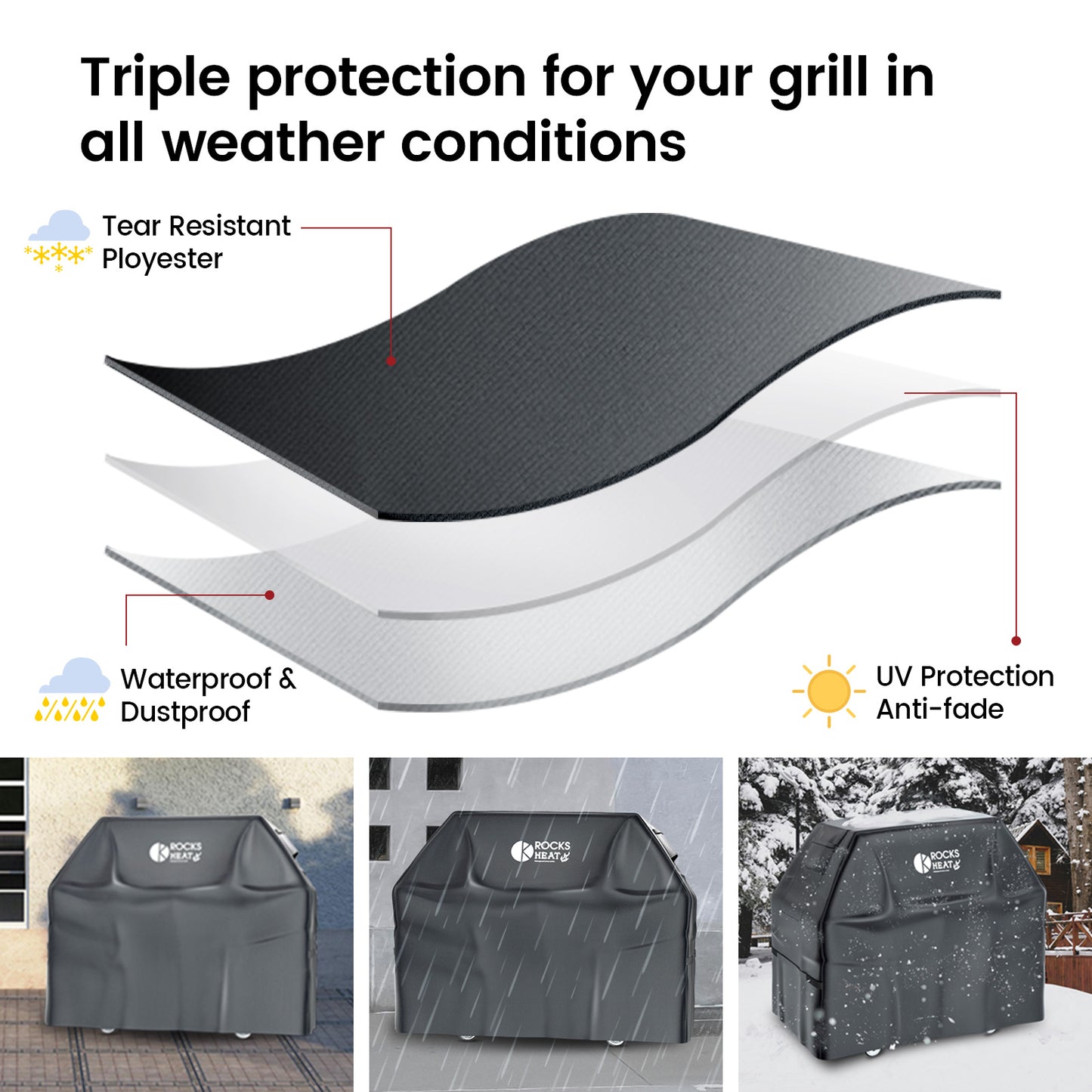 58 inch Grill Cover for Outdoor Grill 600D Heavy Duty BBQ Cover