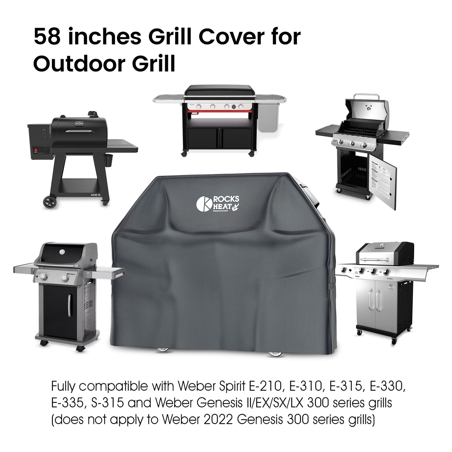 58 inch Grill Cover for Outdoor Grill 600D Heavy Duty BBQ Cover