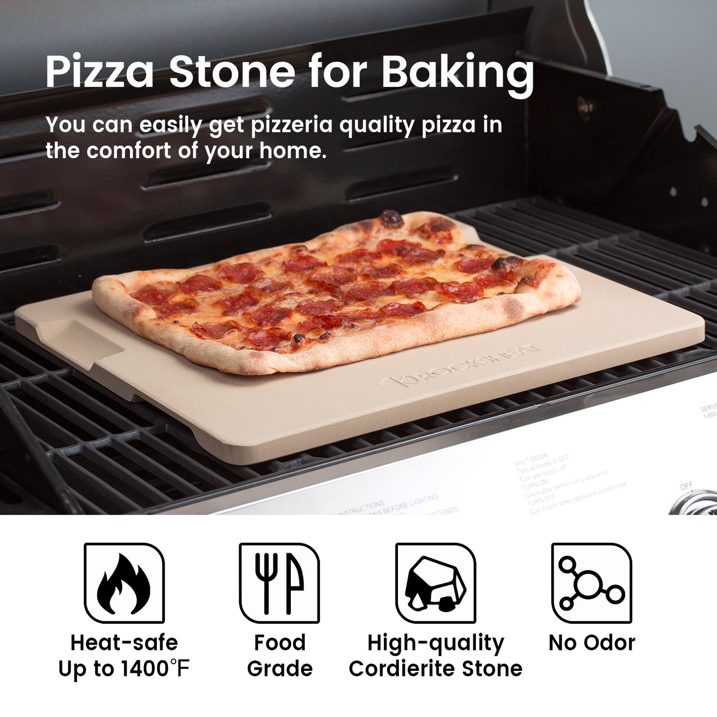 20" x 13.5"  Large Pizza Stone Grilling Stone with Handles