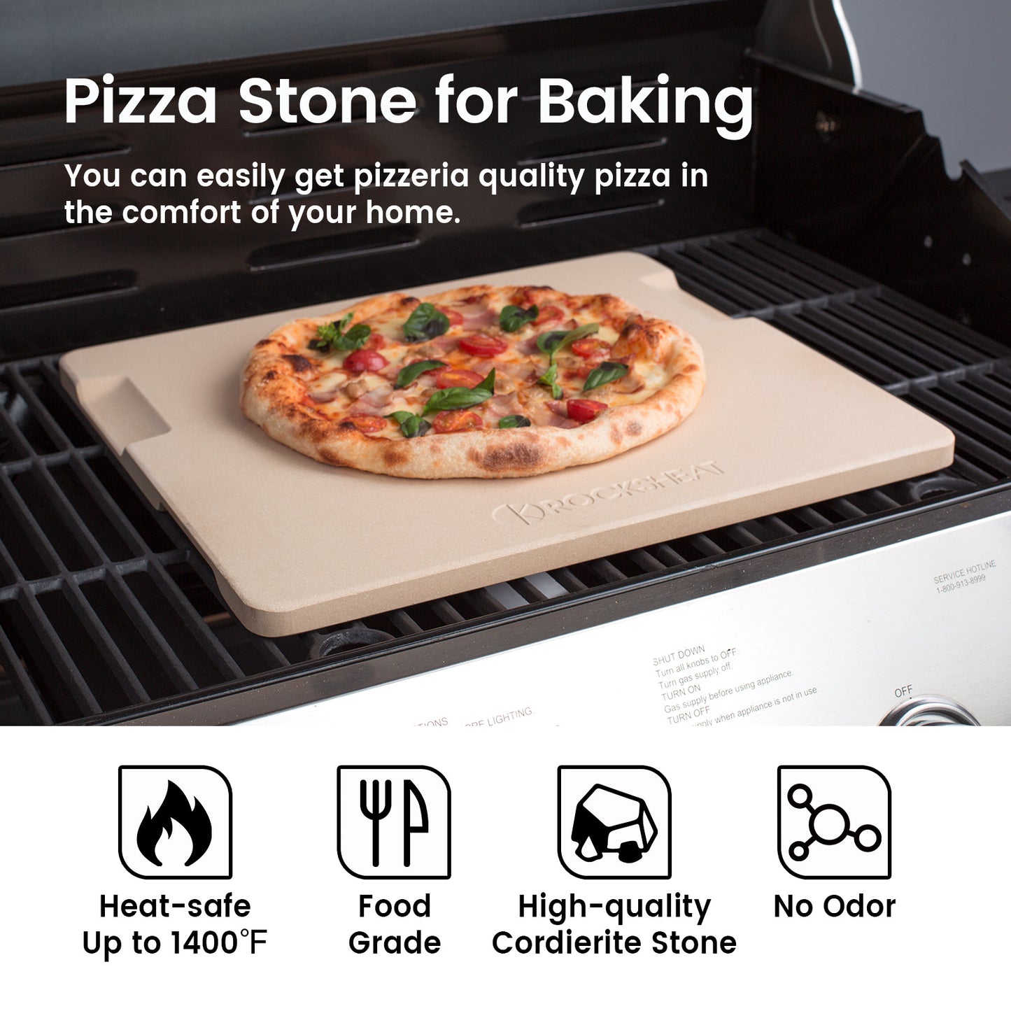 14" x 16" x 0.67" Rectangular Pizza Stone with Handles