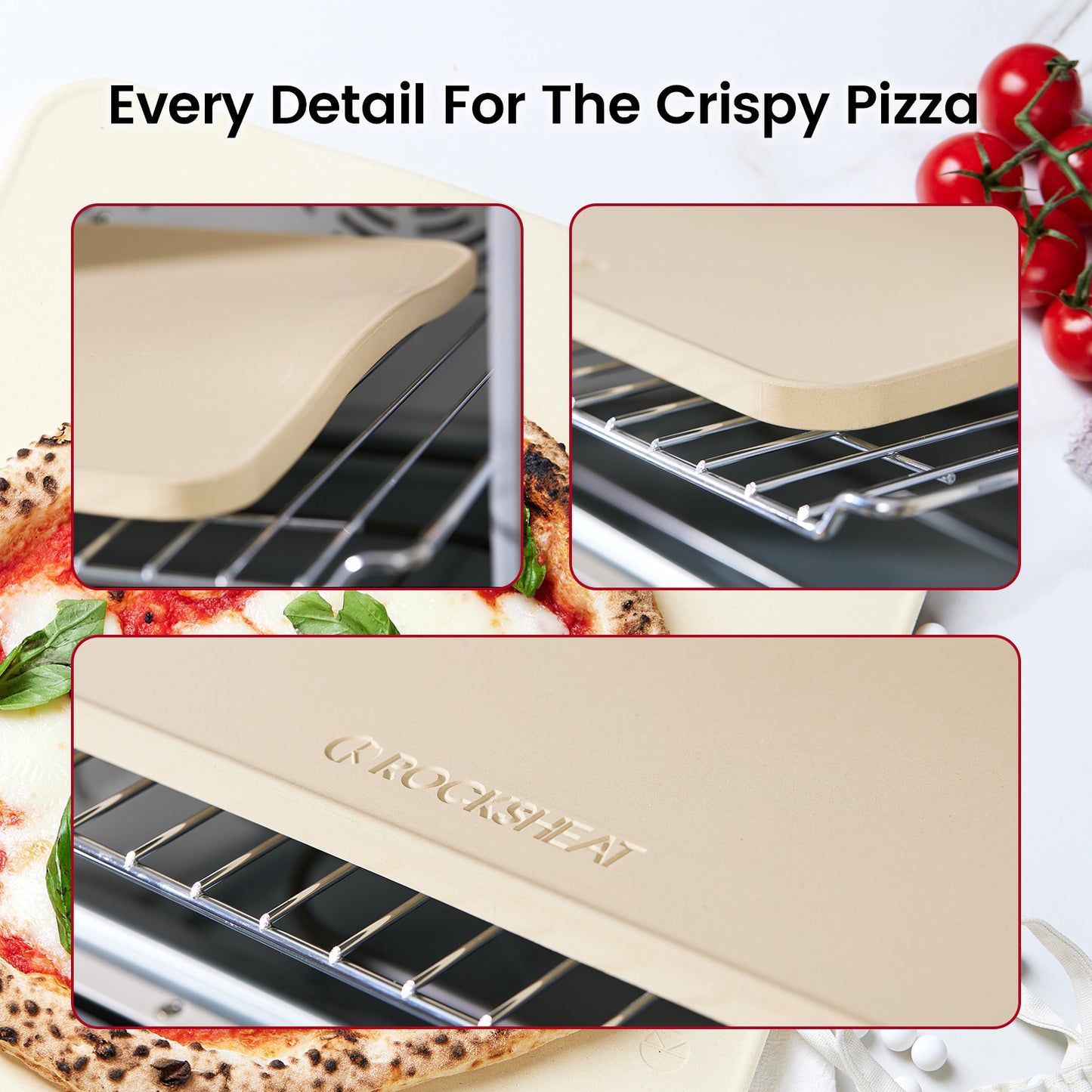 Rectangular 15.8" x 12" x 0.6" Large Pizza Stones for Oven Grill BBQ with Handles