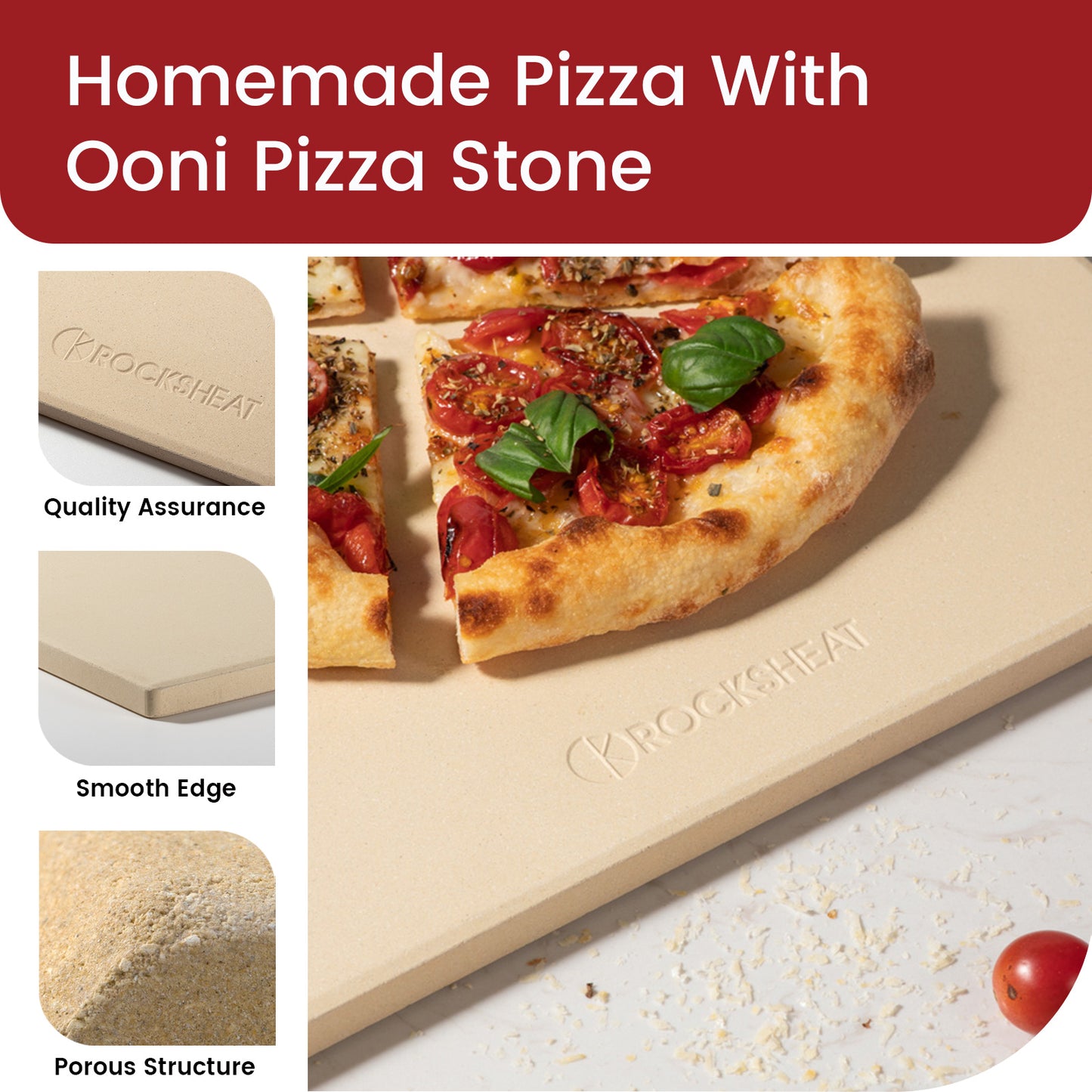 13.2" x 13.2" x 0.4" Square Ceramic Pizza Stone for Ooni Koda & Fyra 12, Uuni Pizza Oven