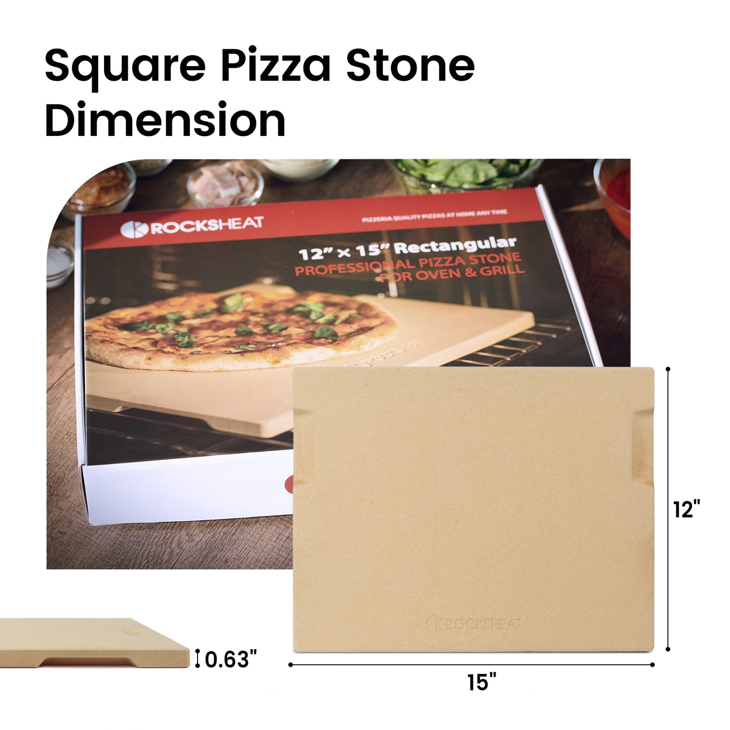 12 x 15 Inch Rectangular Baking & Grilling Stone with Handles