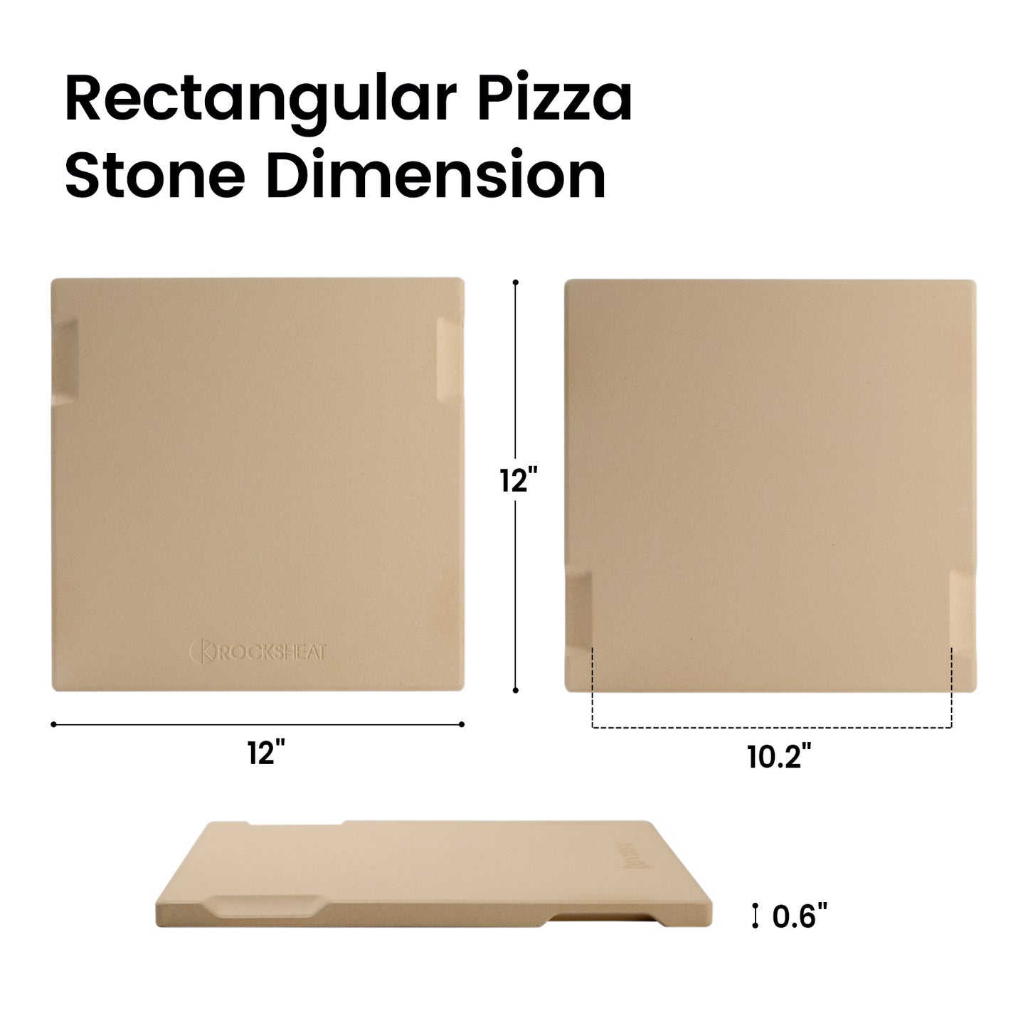 12" x 12" x 0.6" Square Pizza Grilling Stone with Handles