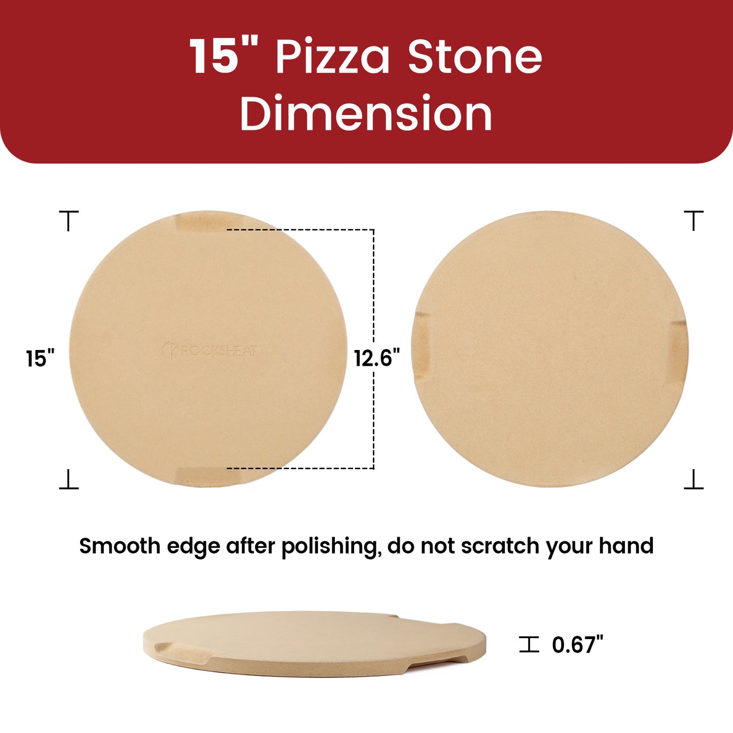 15" Round Baking Pizza Stone with Handles