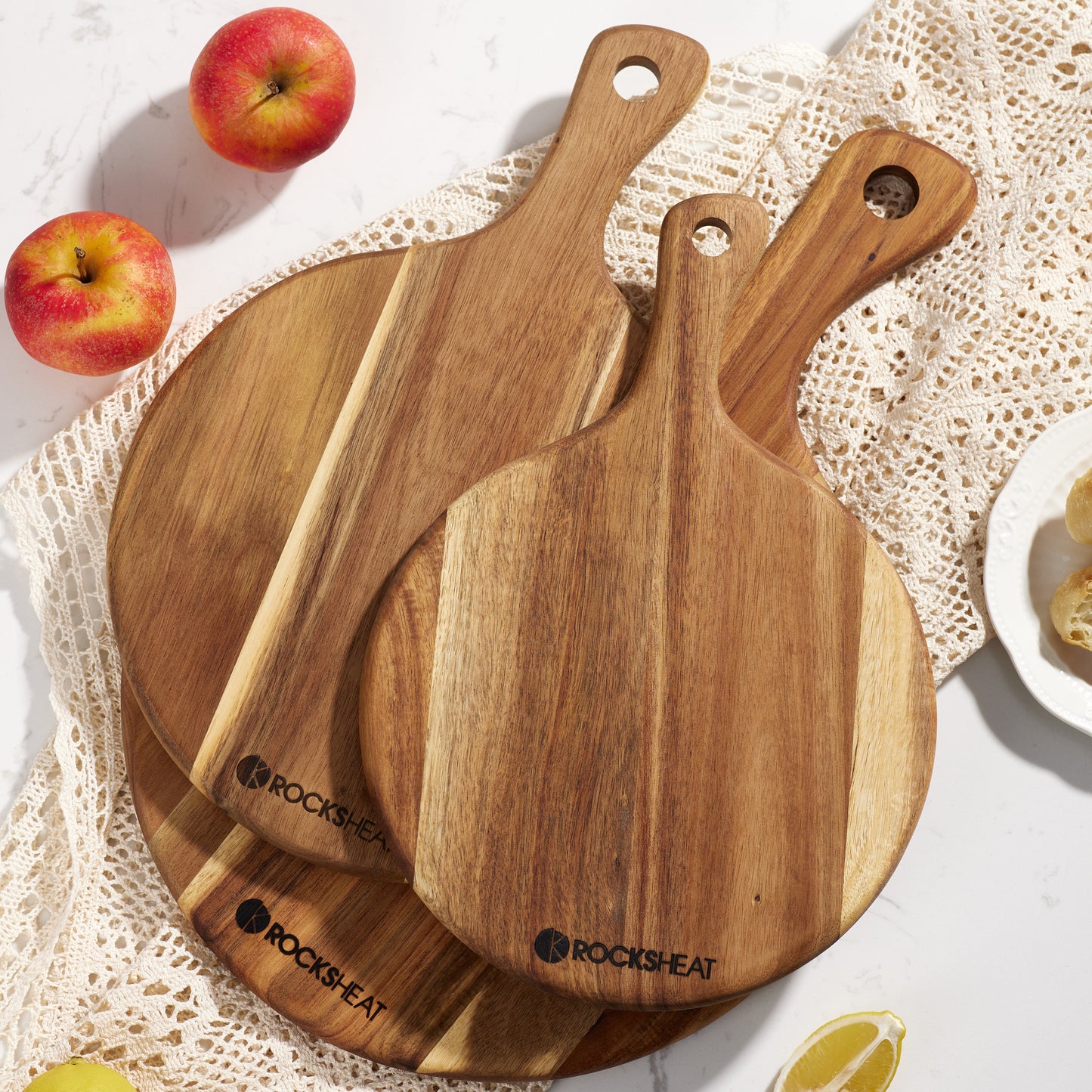 Round Wood Cutting Board with Handle - Perfect for Bread, Applesauce Fruit, Steak, Cheese